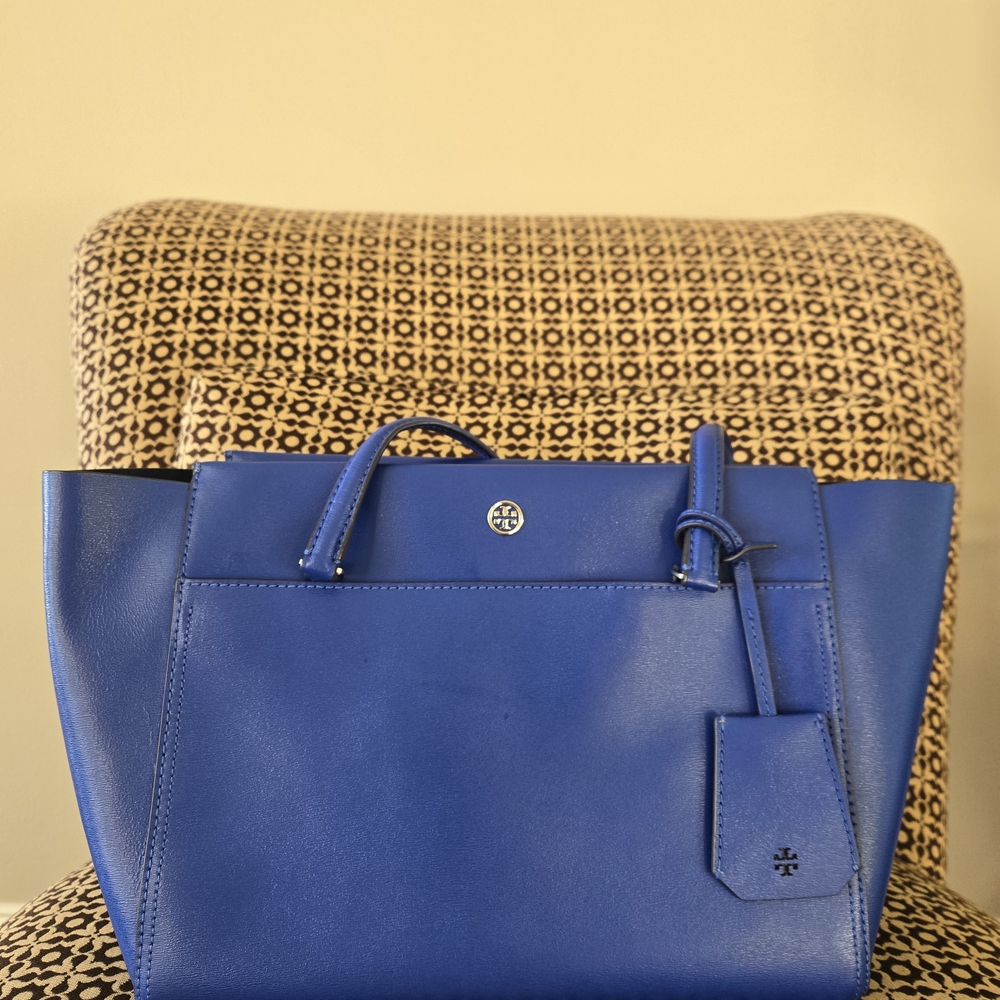 Tory Burch Blue Leather Tote Bag + Bonus Matching Wallet